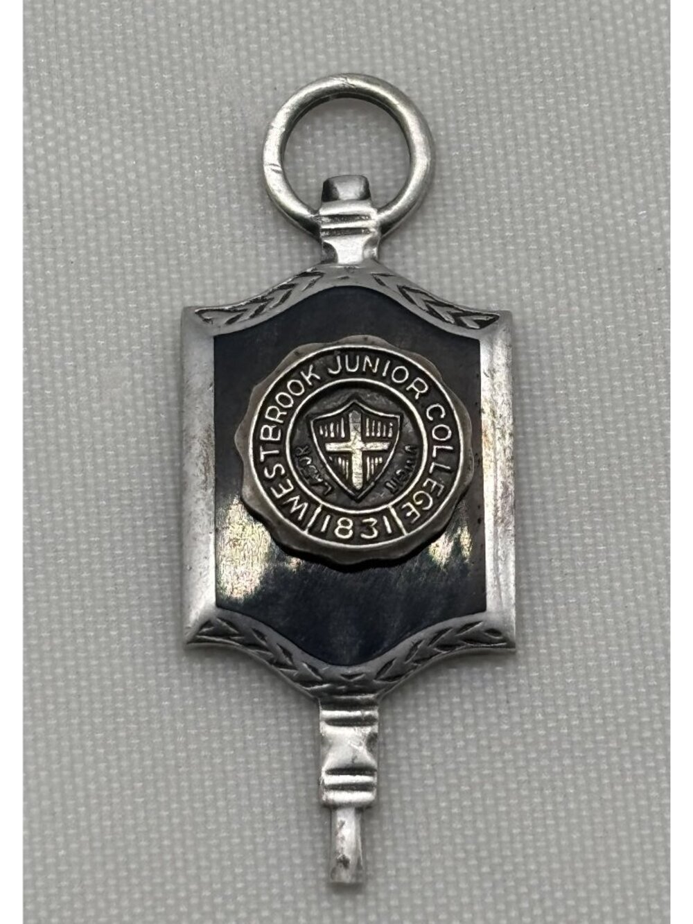 Vintage Sterling Silver Westbrook Junior College Charm With Black Enamel Etched